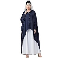 Designer Shirt style Kaftan with inner abaya- Navy Blue-White